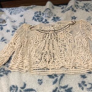 #74 “Ecote”Cream Lace Crop Top